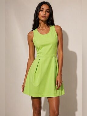 Line and Dot Y2K style green fluorescent lime skater dress SZ S NWOT